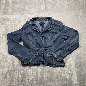 Baccini Denim Jean Jacket Blazer Womens Blue Button Front Tailored Small
